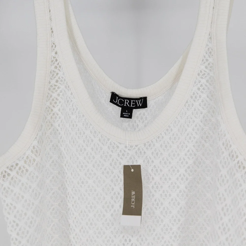 NEW J. Crew Crochet Knit Semi Sheer Scoop Neck Sleeveless Tank top White Large